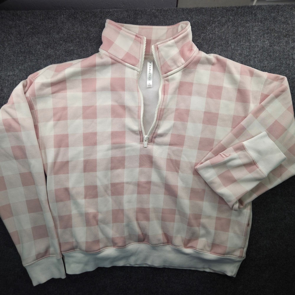 Fabletics Pink and White Gingham Half-Zip Pullover